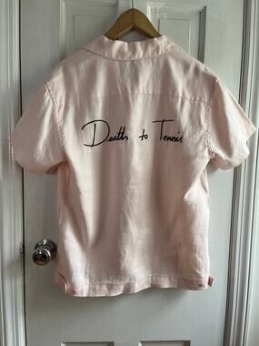 Rare DEATH TO TENNIS 100% Linen Embroidered Shirt XS (Boxy Fit) - 🎾🚫